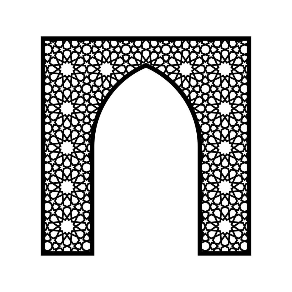 Silhouette of the eastern openwork arch in black on a white background. Vector illustration.