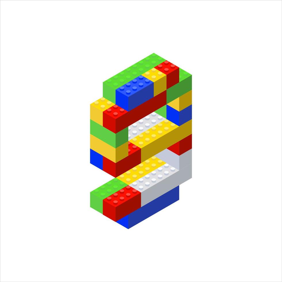 SIsometric number 9 assembled from plastic blocks. Children s constructor.Vector illustration. vector