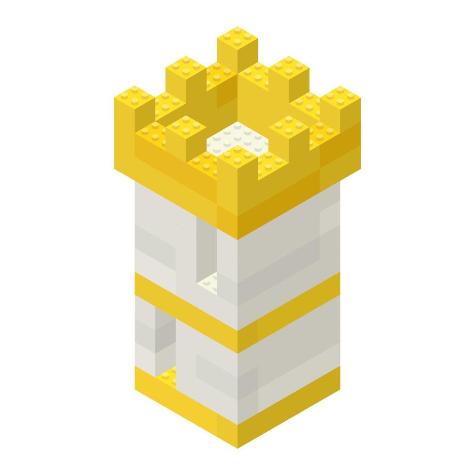 la torre está ensamblada con bloques de plástico blanco y amarillo en un estilo isométrico. para un mapa de juego de la zona. ilustración vectorial vector