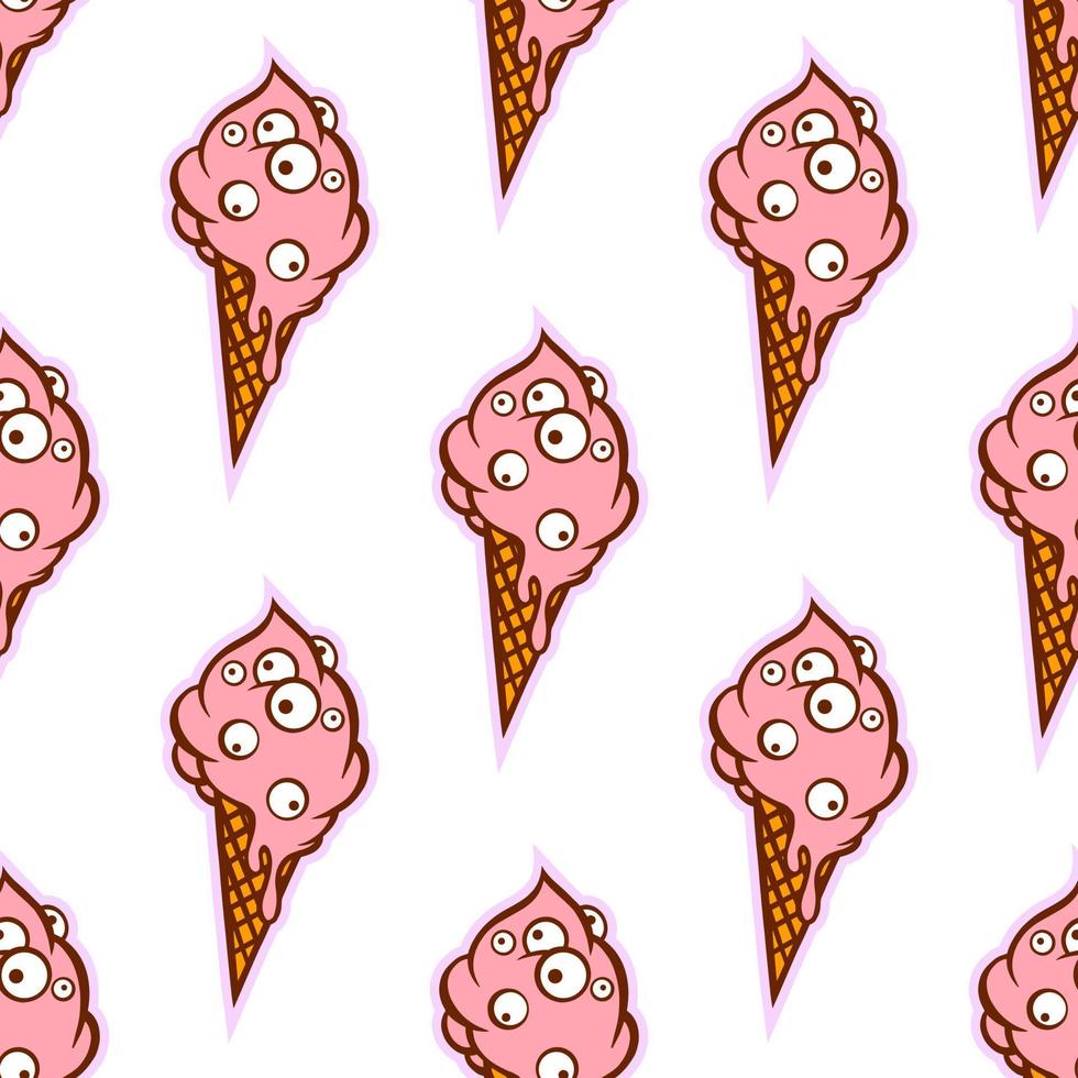 Pattern of cartoon ice creams on a white background for printing and decoration. Vector illustration.