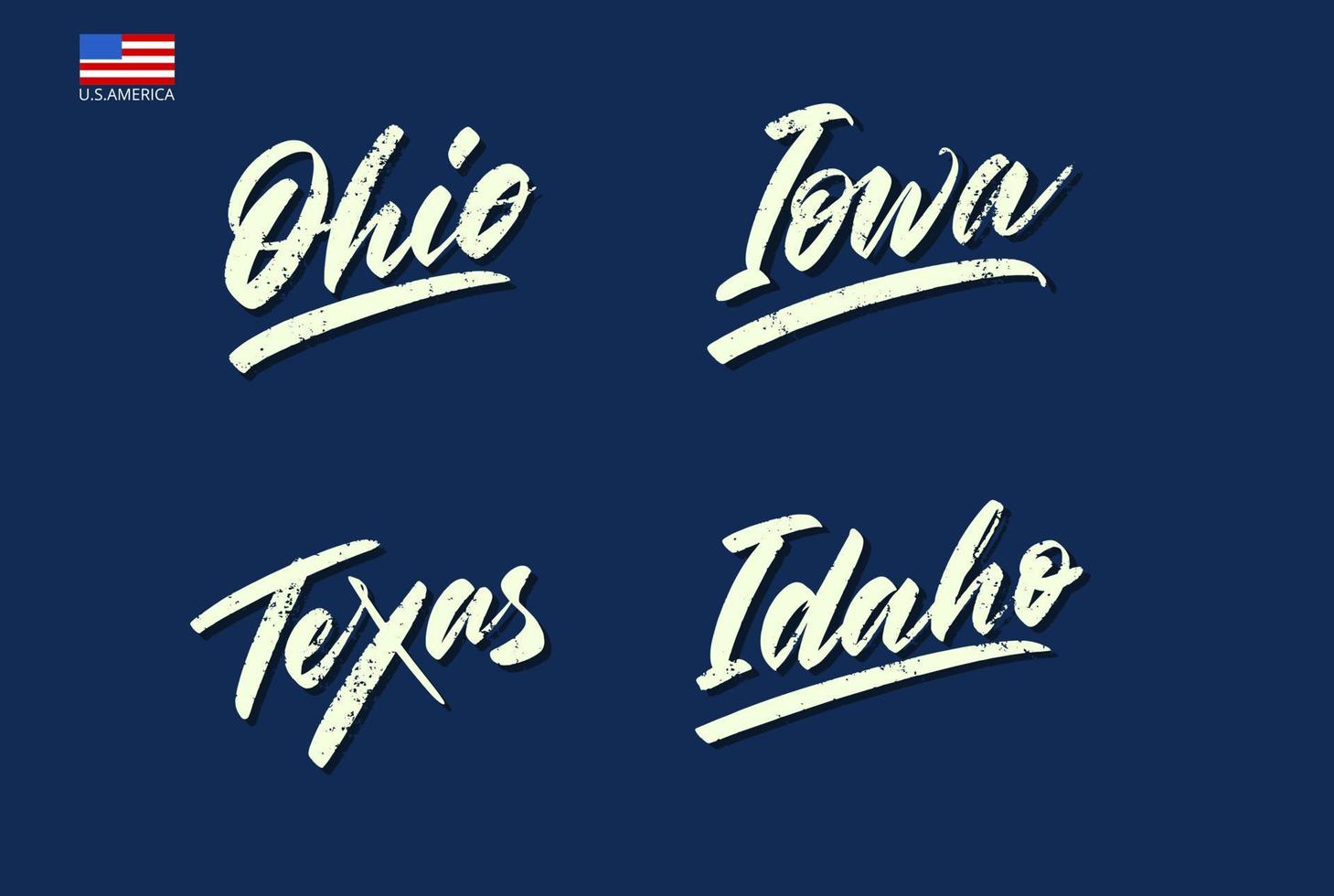 Set of the names of the states of America written with a brush. vector