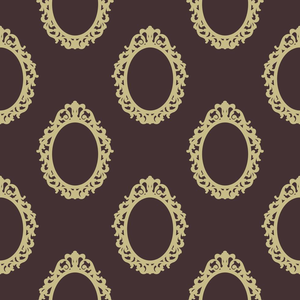 Pattern of oval lacy frames in vintage style on a brown background for print and design. Vector illustration.