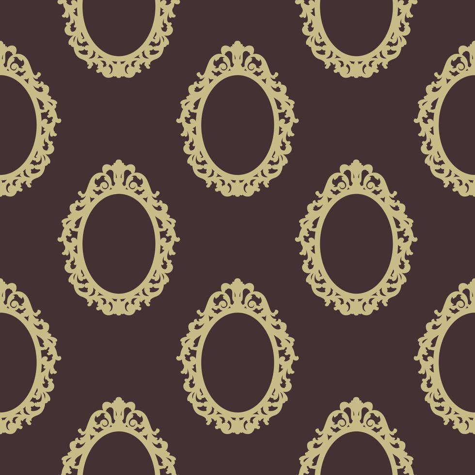 Pattern of oval lacy frames in vintage style on a brown background for print and design. Vector illustration.