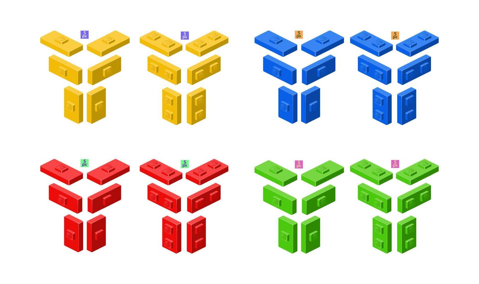 elementos plásticos rectangulares para el constructor al estilo de isométricos para juegos casuales. ilustración vectorial vector