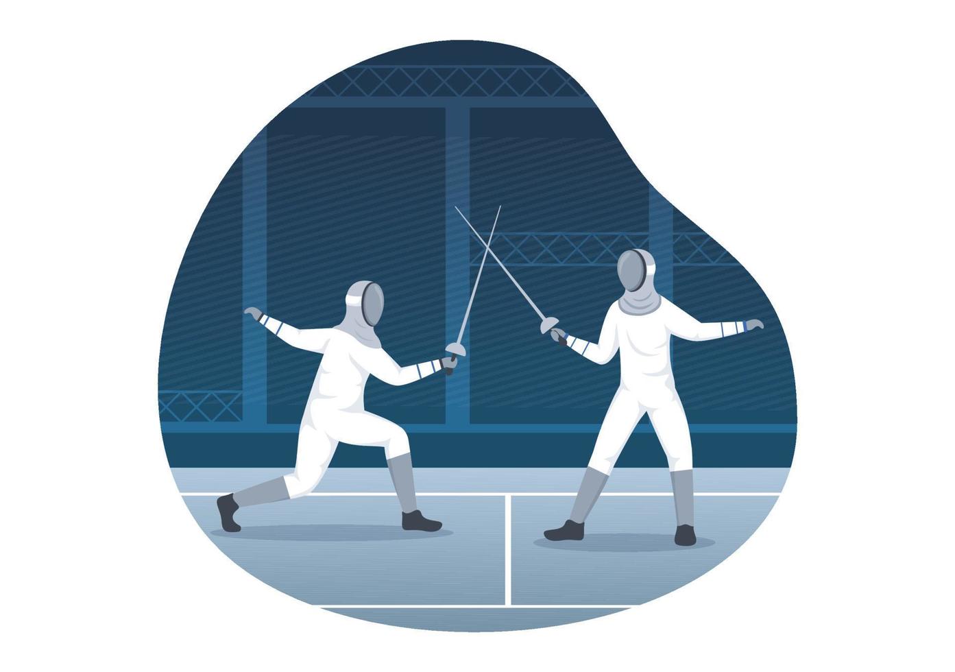 Fencing Player Sport Illustration with Fencer Fighting on Piste and Sword Duel Competition Event in Flat Cartoon Hand Drawn Templates vector