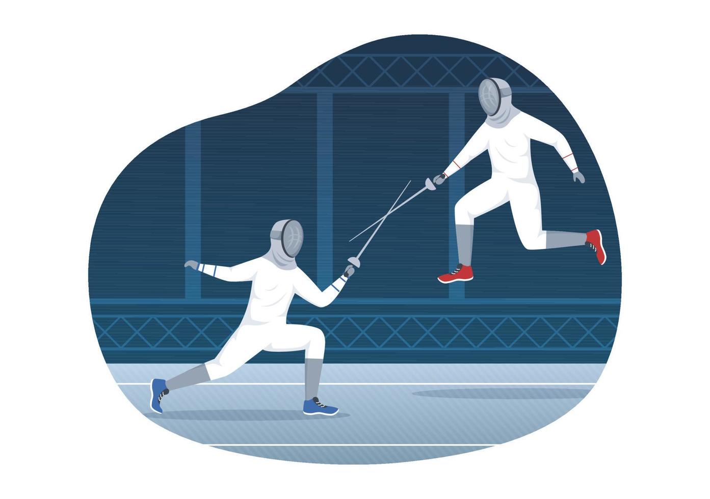 Fencing Player Sport Illustration with Fencer Fighting on Piste and Sword Duel Competition Event in Flat Cartoon Hand Drawn Templates vector