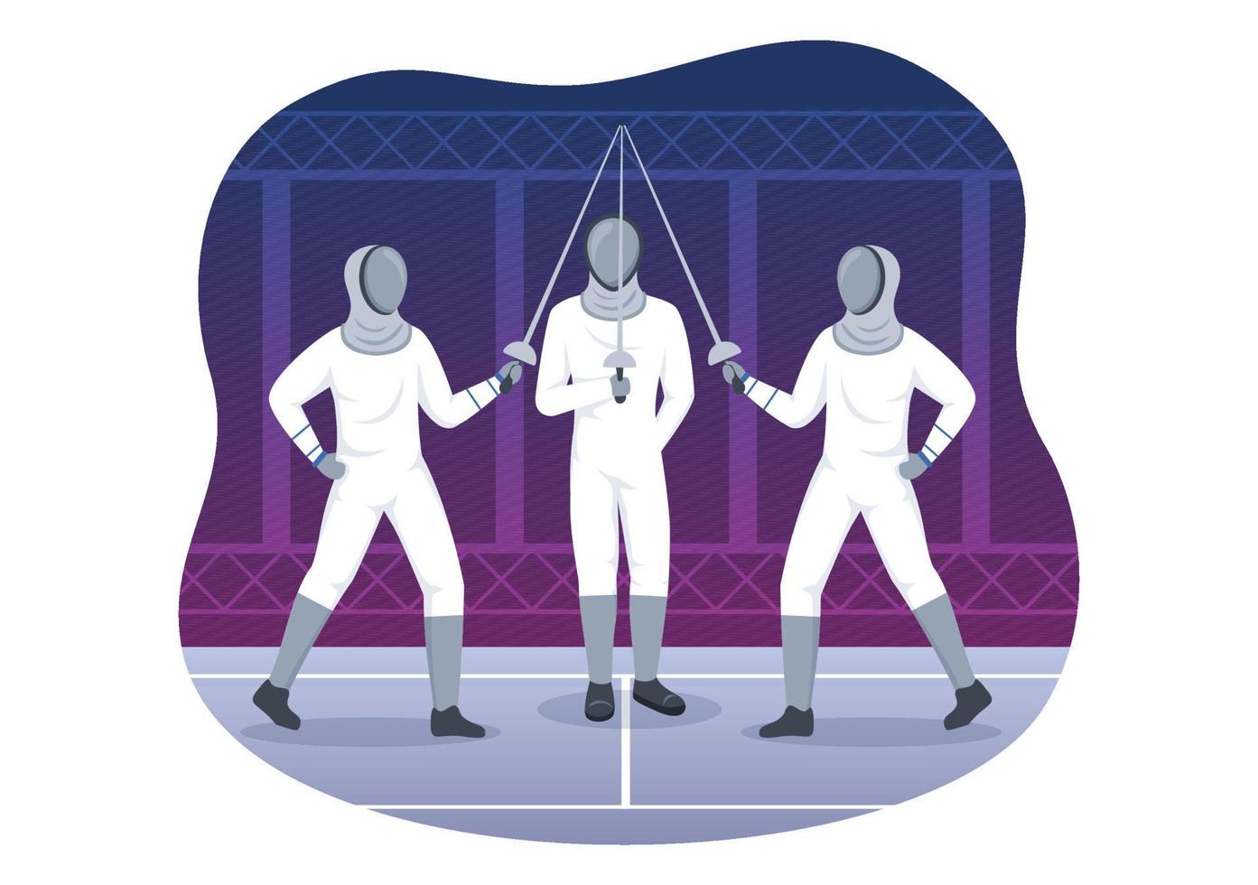 Fencing Player Sport Illustration with Fencer Fighting on Piste and Sword Duel Competition Event in Flat Cartoon Hand Drawn Templates vector