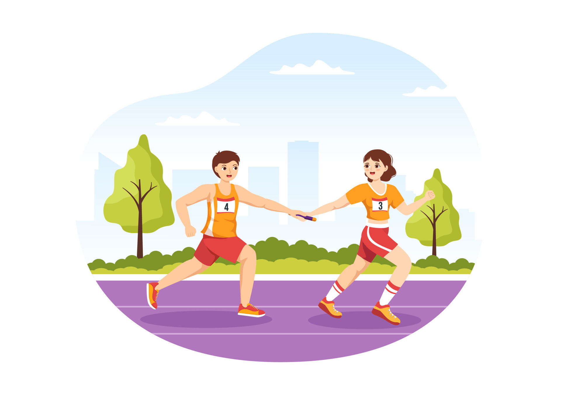 Relay Race Illustration by Passing the Baton to Teammates Until