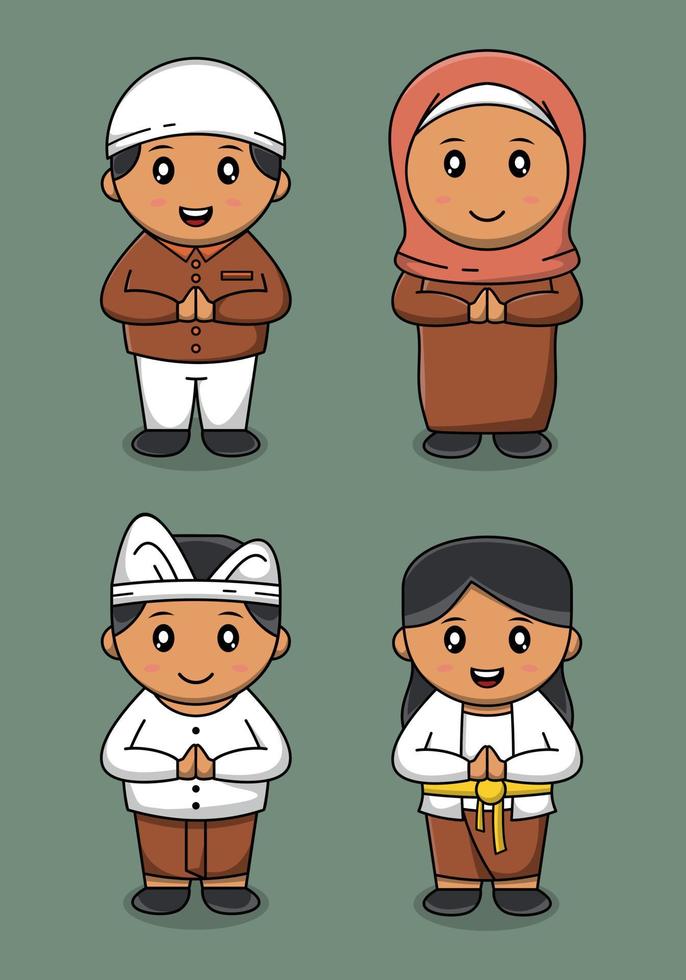 Cute Muslim and Hindu character vector design