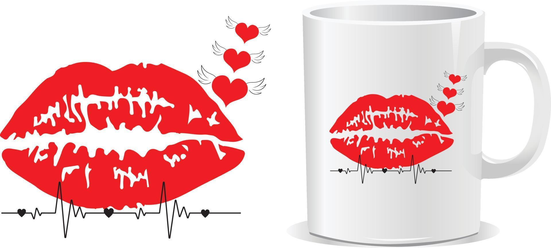 Lip art happy valentine's day mug design vector