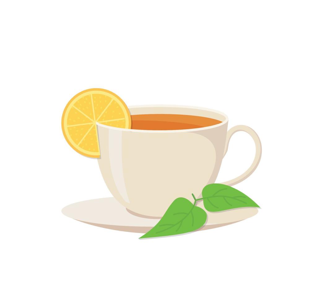 Cup with tea. And the tea leaves are placed on the side.Vector illustration isolated on white background.Cute design for t shirt print. vector