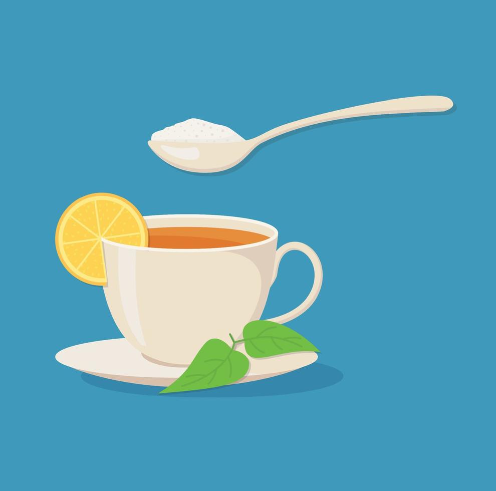 Cup of Thai tea with spoon isolated on blue background. vector
