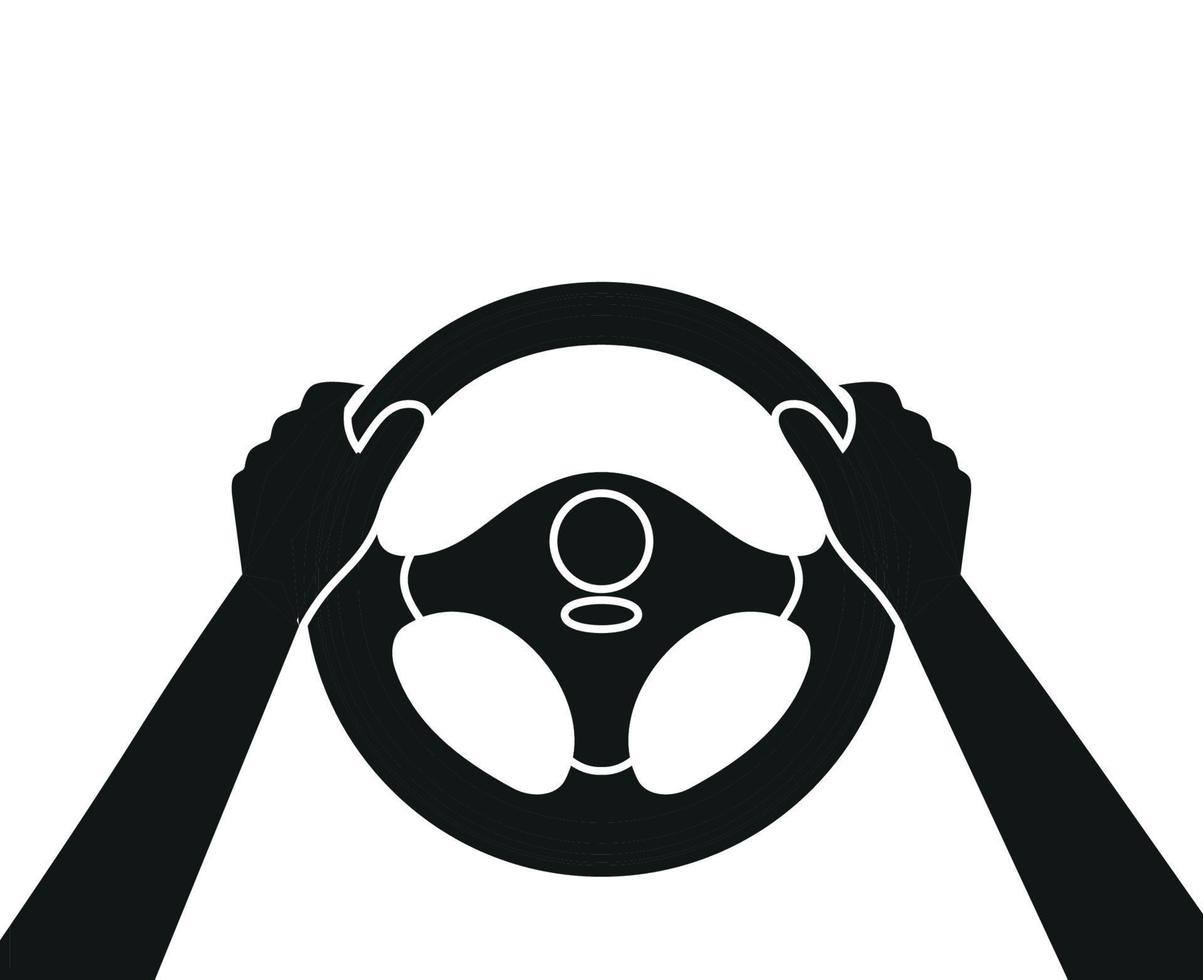 Steering wheel icon. Hands on steering wheel. Driver. Driving car. Test drive. Landing page driving lessons.Vector icon isolated on background. vector