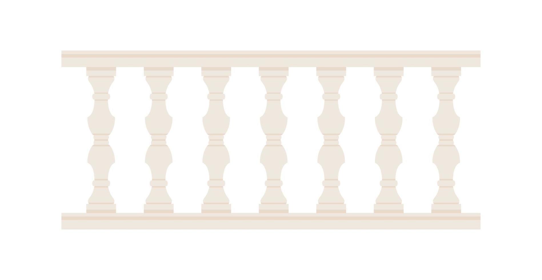 Stone balustrade with balusters for fencing. Palace fence. Balcony handrail with pillars. Decorative railing. Castle architecture element. Flat vector illustration isolated on white background