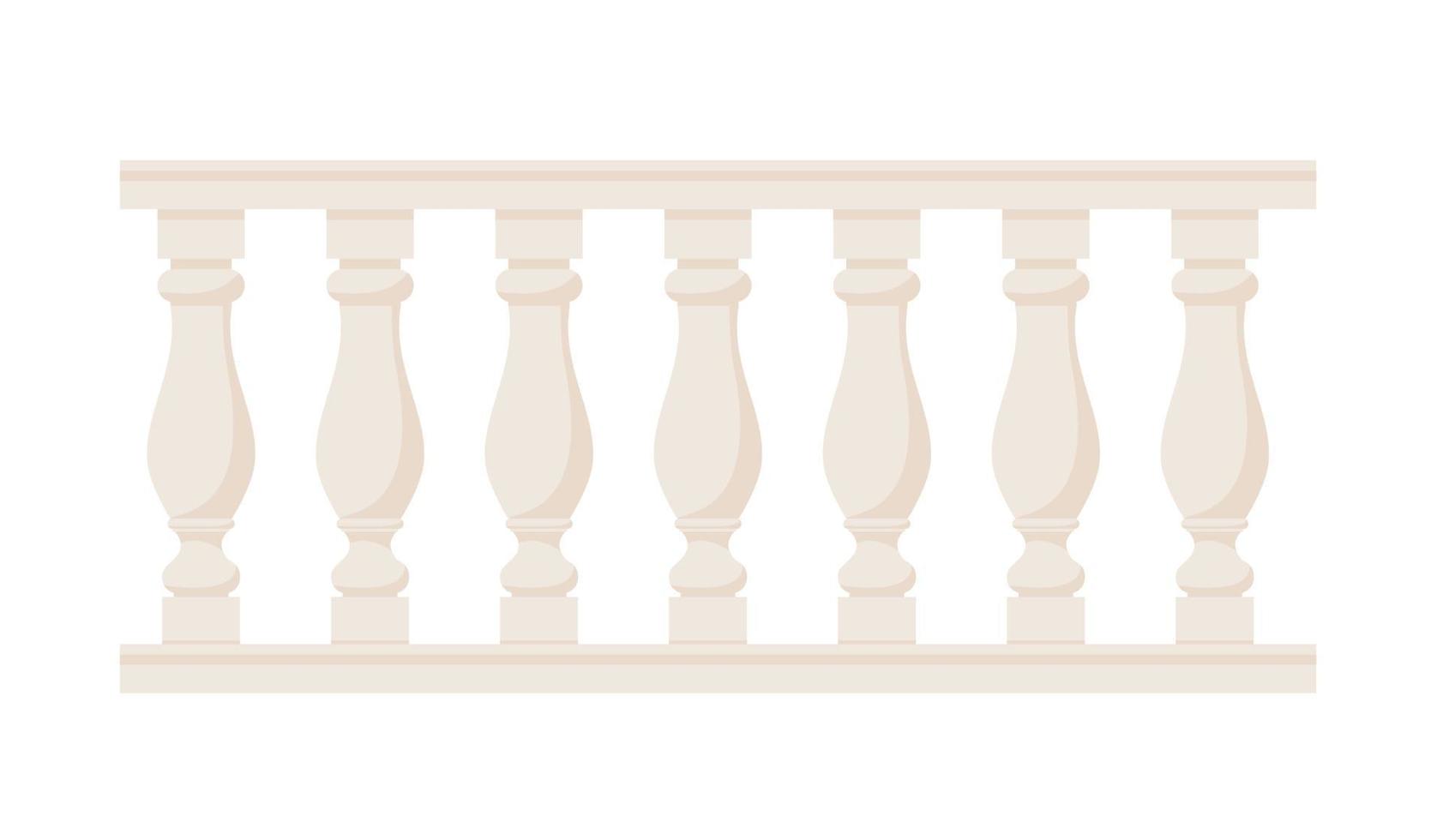 Stone balustrade with balusters for fencing. Palace fence. Balcony handrail with pillars. Decorative railing. Castle architecture element. Flat vector illustration isolated on white background