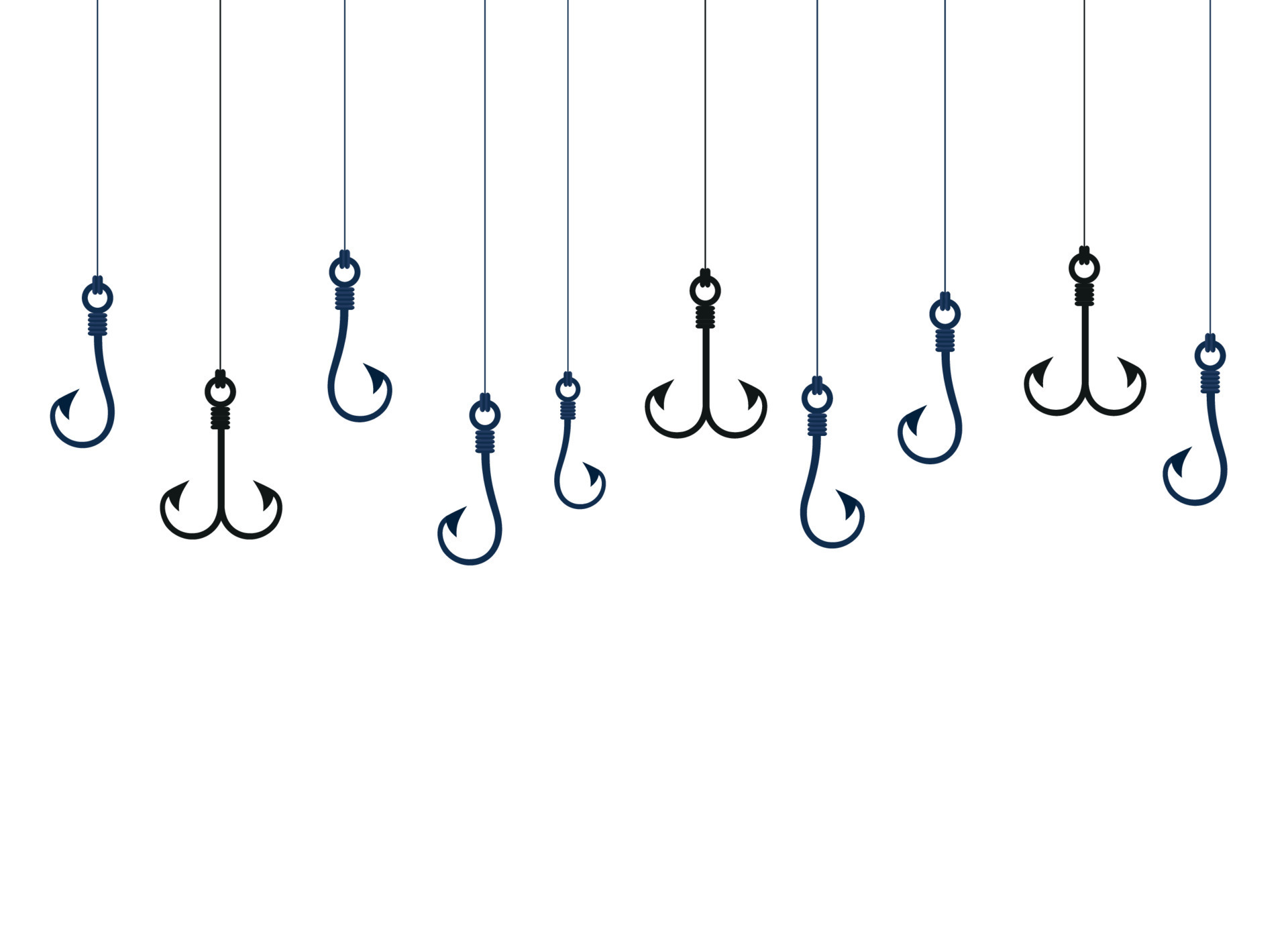 Fishing hooks on fishing lines underwater graphic background. Wallpaper