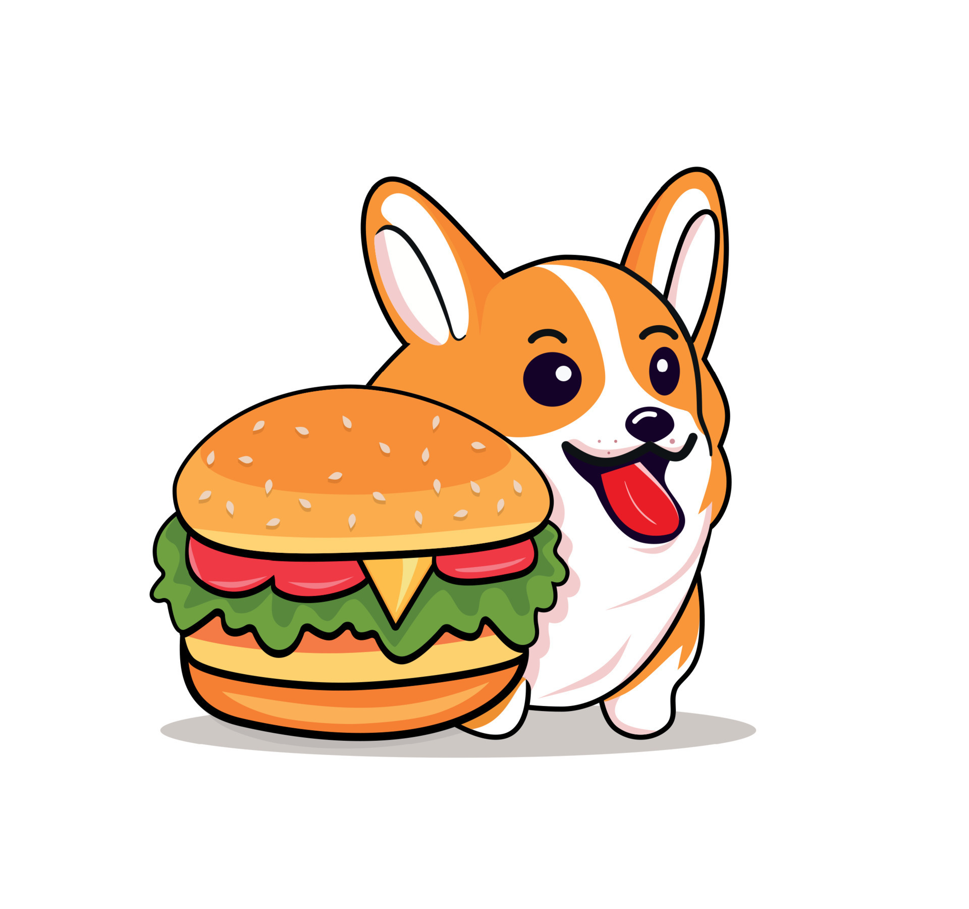 Cute shiba inu eating burger cartoon illustration 17120586 Vector Art at  Vecteezy