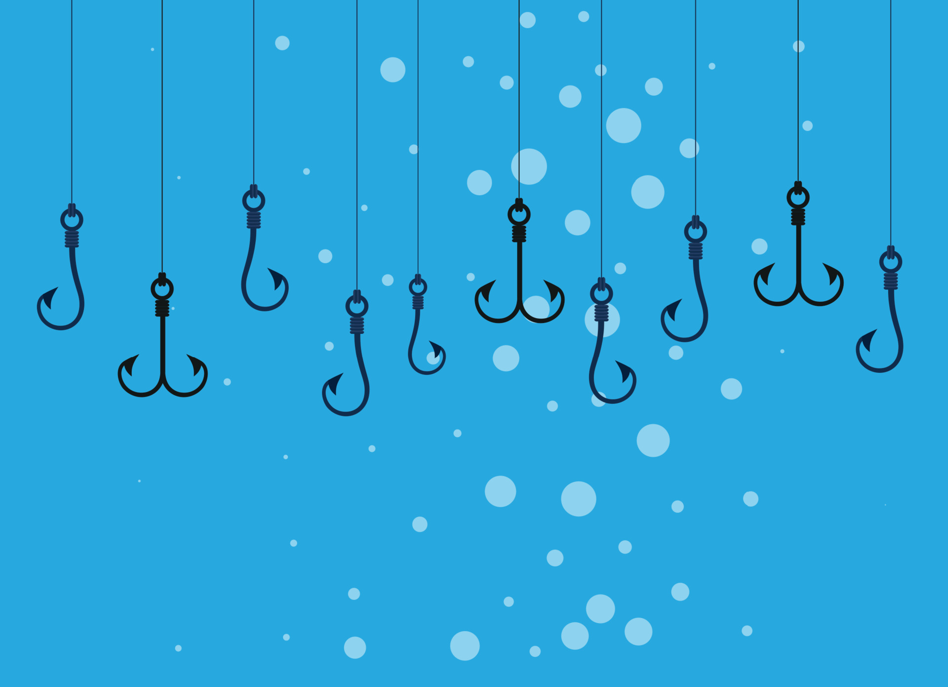 Fishing hooks on fishing lines underwater graphic background. Wallpaper