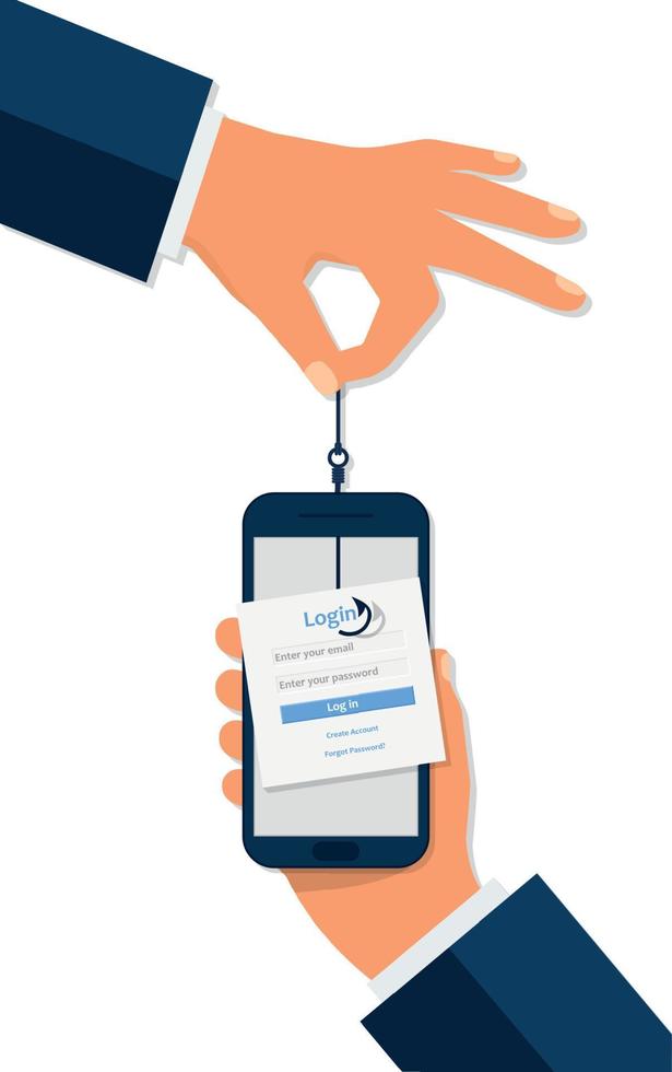 Internet Phishing, Account Hacking Attempt During Online Payment - Hacker Activity, Data Theft, Hacked, Stolen Login Credentials, Password, Credit Card Data - Cyber Crime and Security Vector Concept