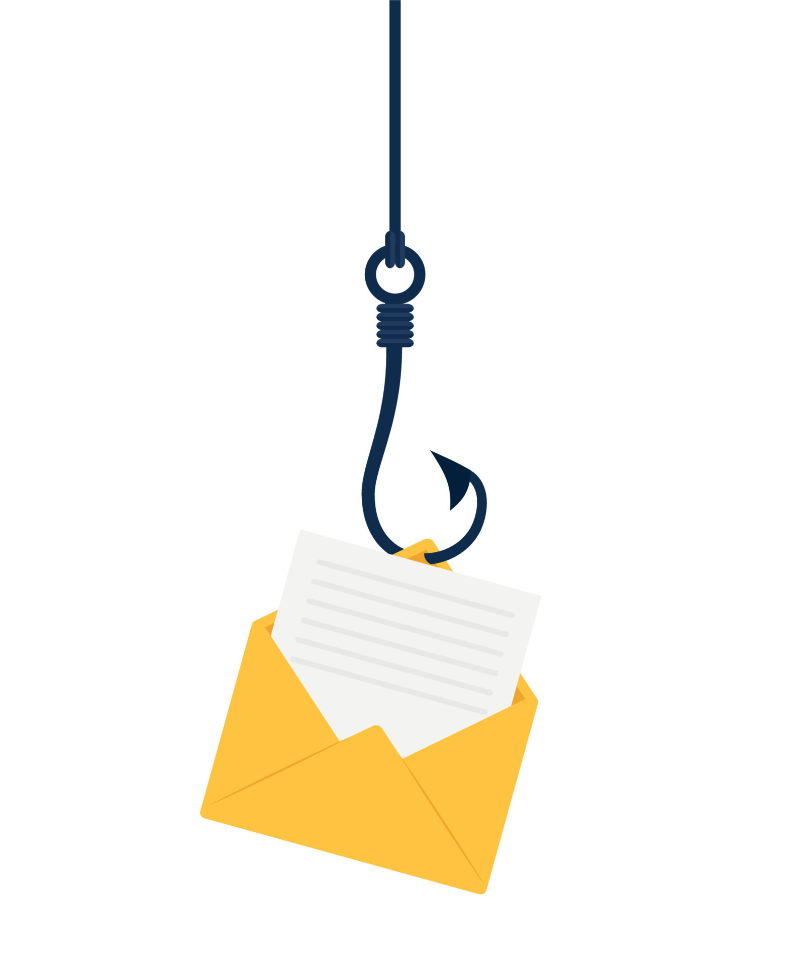 Fishing hook with email. Fishing fraud with mail envelope icon