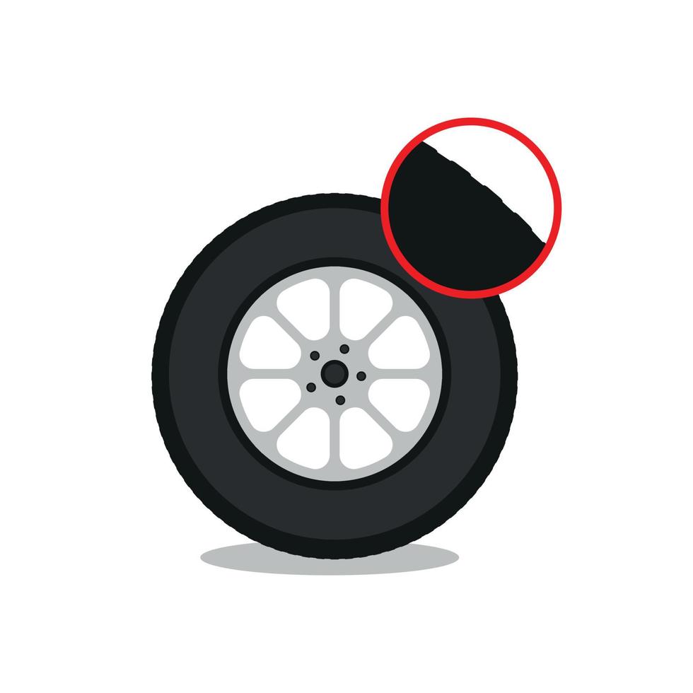 Check tire thread depth flat illustration. Auto tire change service. Good and worn tire. Control car wheel condition. Simple flat vector illustration for web site or mobile app.