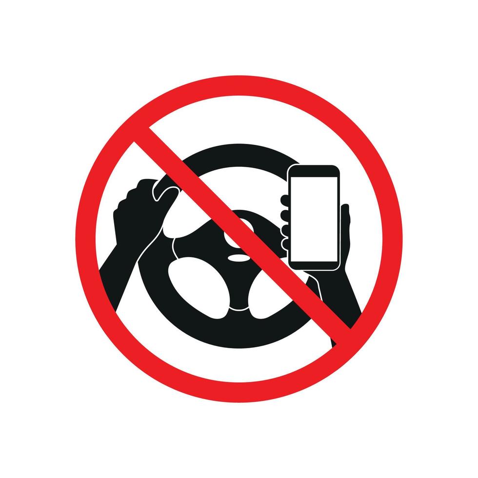 No driving and phone using vector sign isolated on white background