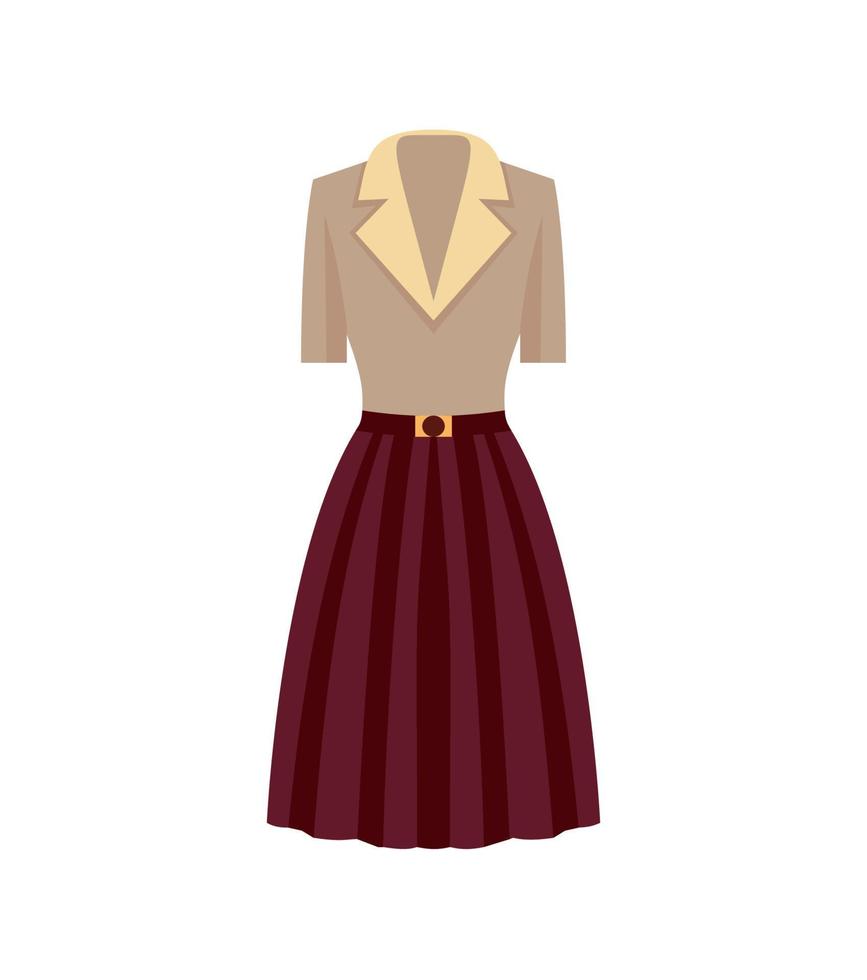 vestido de oficina para mujer, vestido largo hasta la rodilla con cuello de solapa de muesca con ilustración de moda de vista delantera y trasera de cinturón, vector, vector