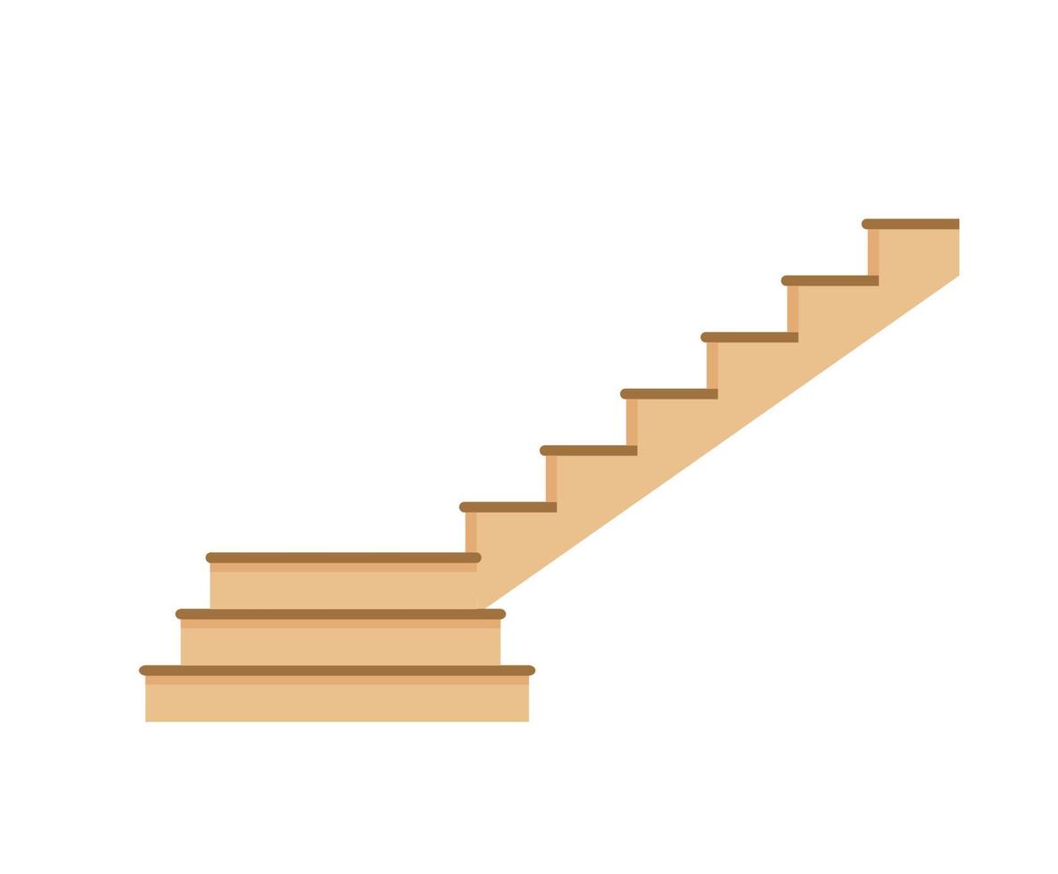 Cartoon isolated wooden and stone stairs, wood staircase and stairway. Modern stair flights without railings, decorative wooden step treads and rock risers, house and castle interior objects EPS 10 vector