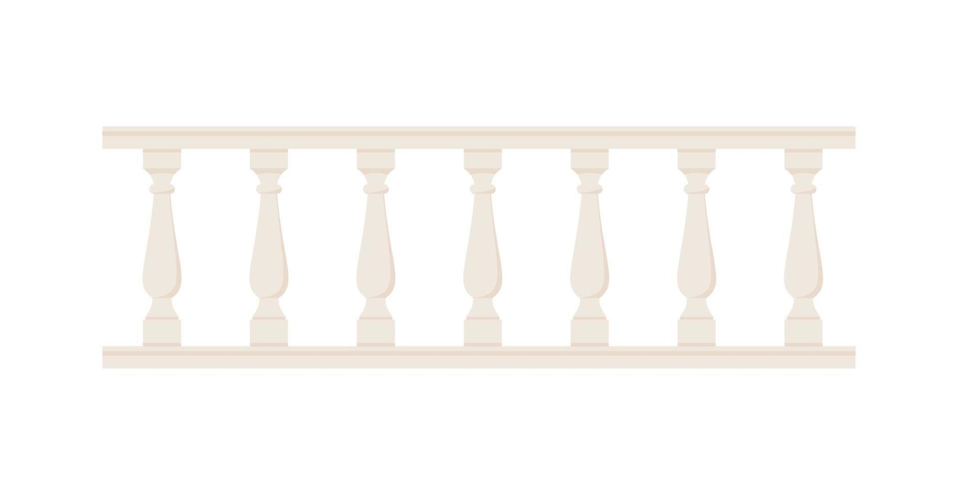 Stone balustrade with balusters for fencing. Palace fence. Balcony handrail with pillars. Decorative railing. Castle architecture element. Flat vector illustration isolated on white background