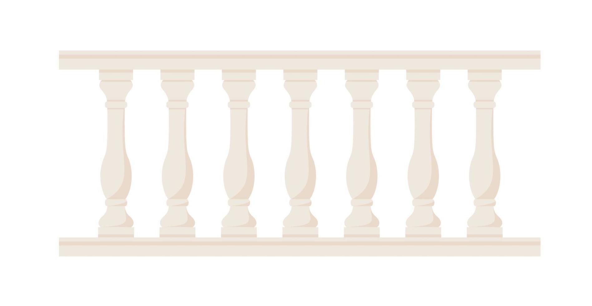 Stone balustrade with balusters for fencing. Palace fence. Balcony handrail with pillars. Decorative railing. Castle architecture element. Flat vector illustration isolated on white background