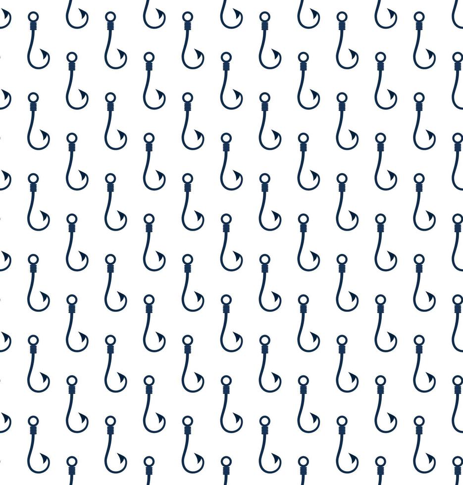 Blue ink fishing hooks isolated on white background. Cute monochrome seamless pattern. Vector flat graphic hand drawn illustration. Texture. Icon.