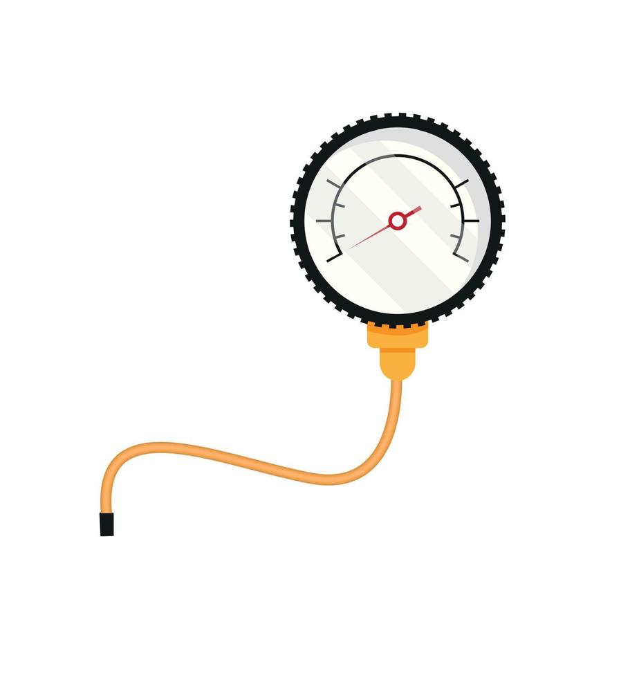 Tire fitting. Pump, car wheel and tire pressure gauge in flat design. Vector stock illustration.