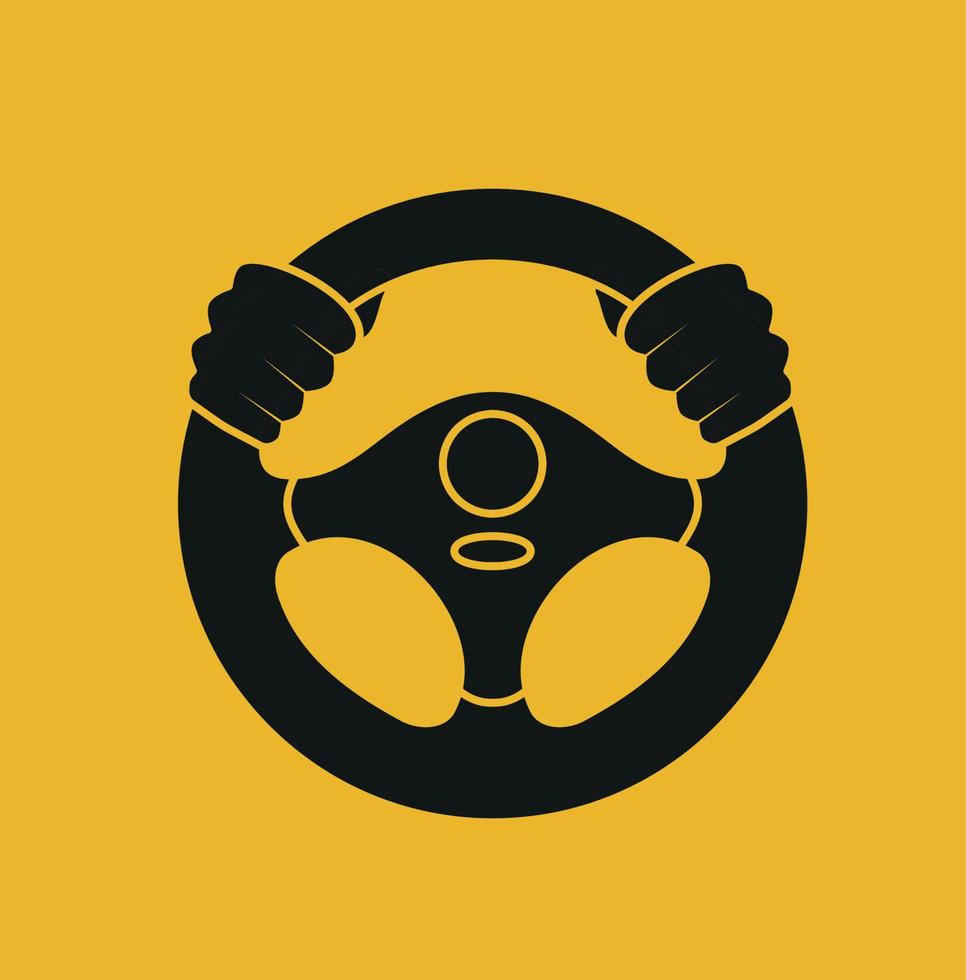 Steering wheel icon. Hands on steering wheel. Driver. Driving car. Test drive. Landing page driving lessons.Vector icon isolated on background. vector