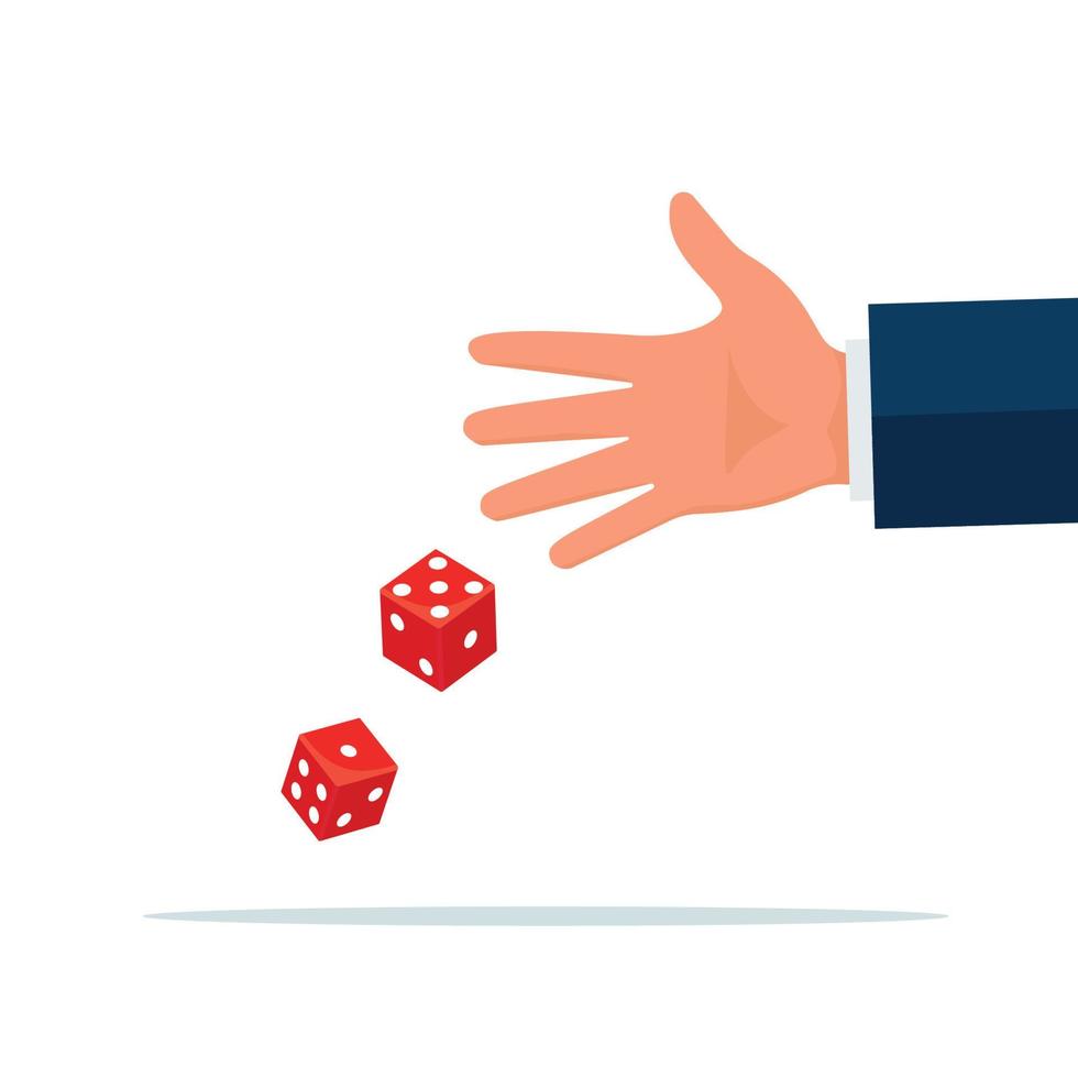 Cartoon, gambling and business risk concept, Businessman hand throwing dice, take a chance.,vector eps10 vector