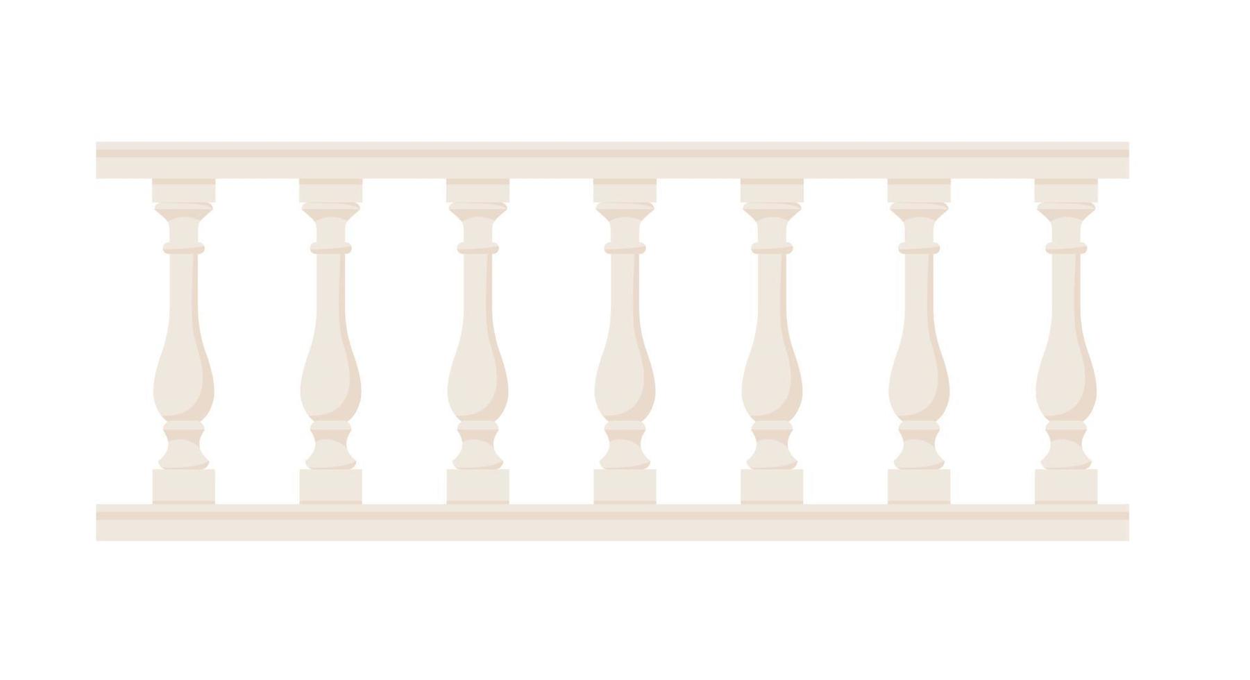 Stone balustrade with balusters for fencing. Palace fence. Balcony handrail with pillars. Decorative railing. Castle architecture element. Flat vector illustration isolated on white background