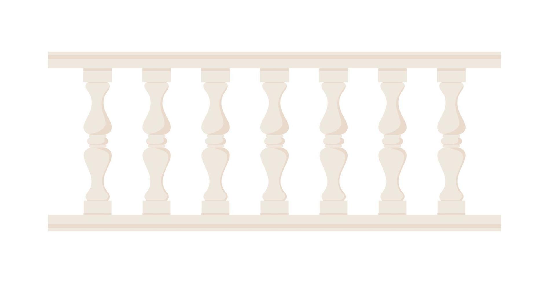 Stone balustrade with balusters for fencing. Palace fence. Balcony handrail with pillars. Decorative railing. Castle architecture element. Flat vector illustration isolated on white background