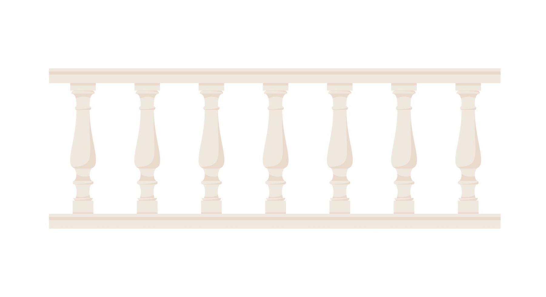 Stone balustrade with balusters for fencing. Palace fence. Balcony handrail with pillars. Decorative railing. Castle architecture element. Flat vector illustration isolated on white background