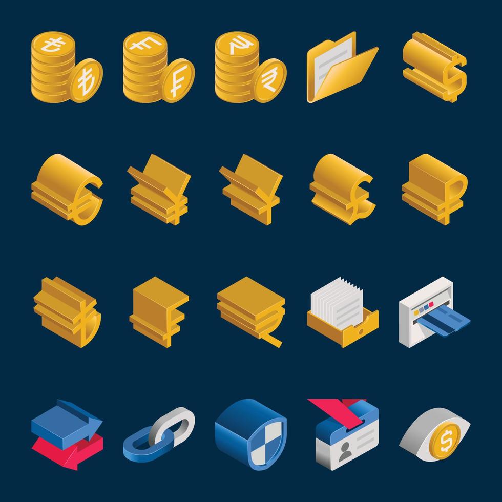 iconos isométricos 3d para banca y finanzas. vector