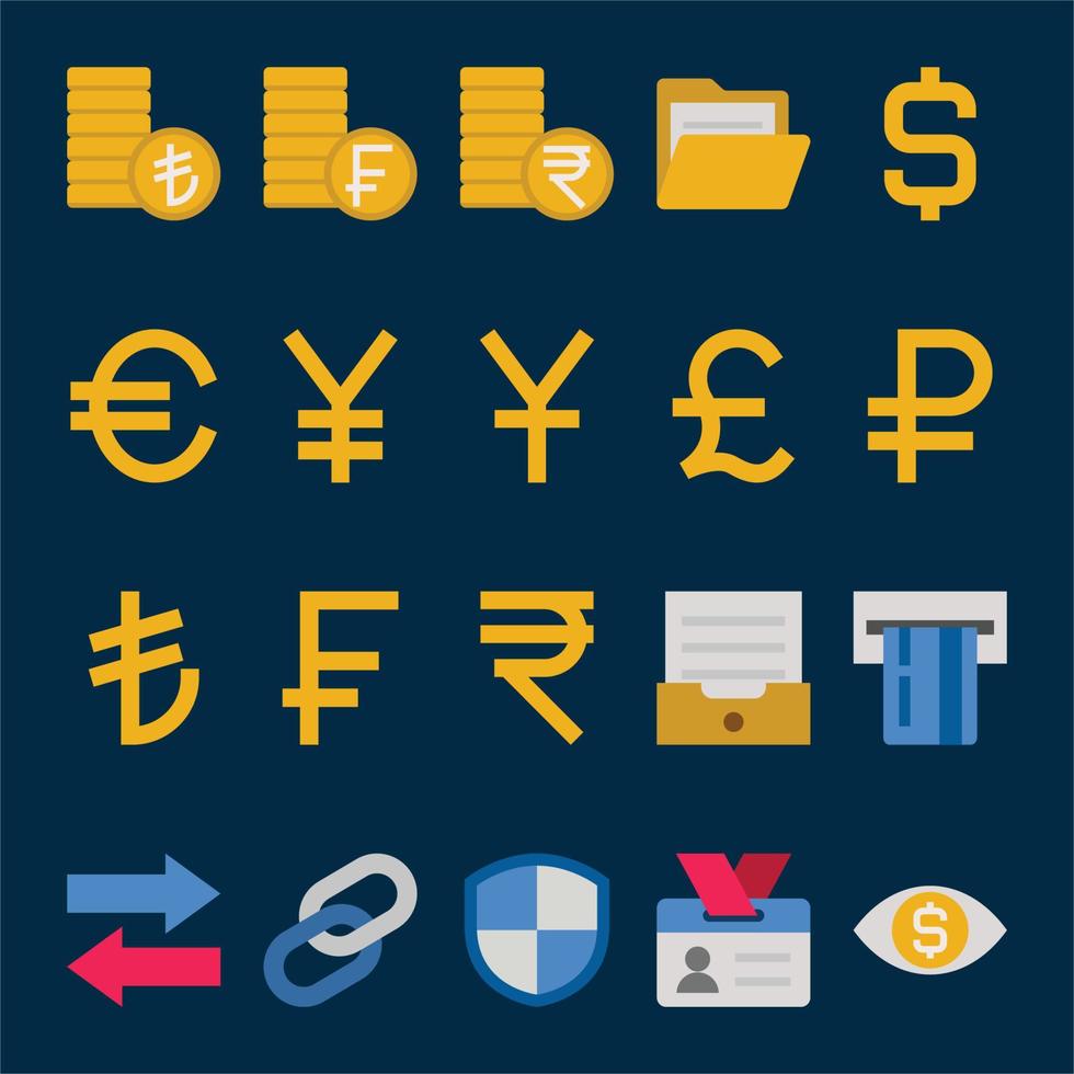 Flat color icons for Banking and finance. vector