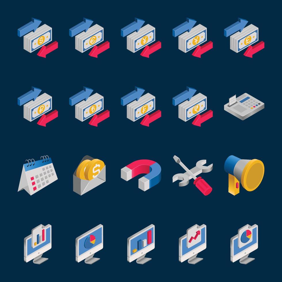 Isometric 3d icons for Banking and finance. vector