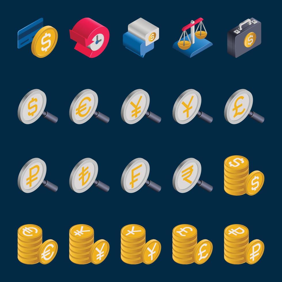 iconos isométricos 3d para banca y finanzas. vector