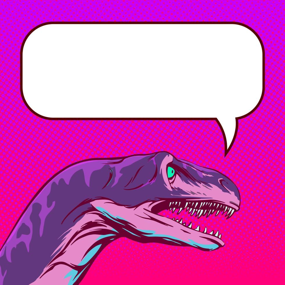 Drawing of a talking dinosaur head in comic style with empty space. Square background for internet post and social network. Vector clipart