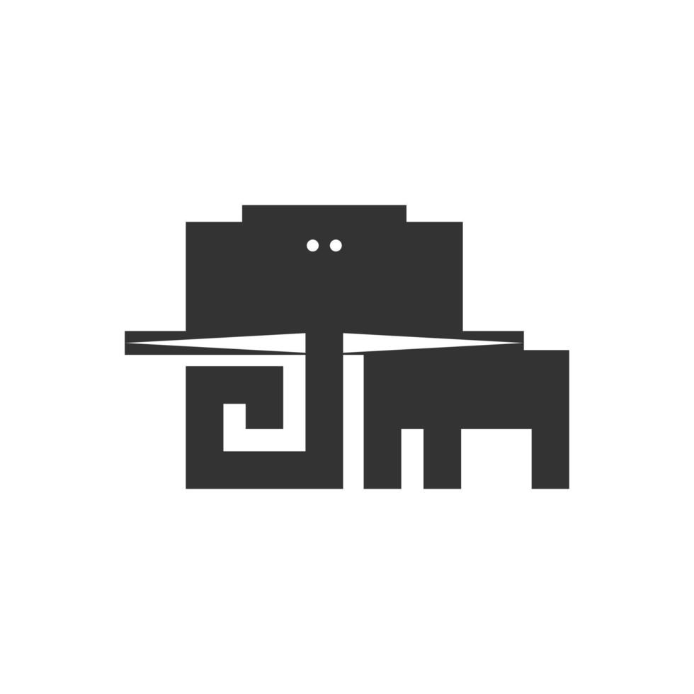 Cheerful elephant, black and white drawing. vector