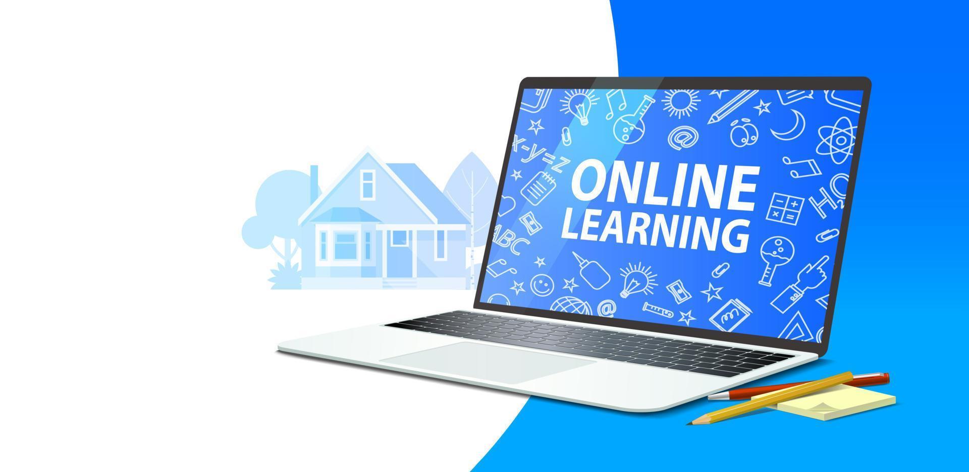 Horizontal banner on the topic of distance learning, an open Vector illustration