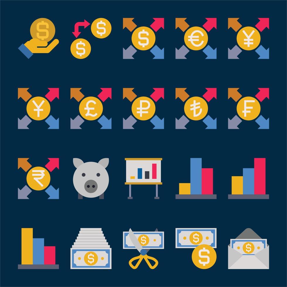 Flat color icons for Banking and finance. vector