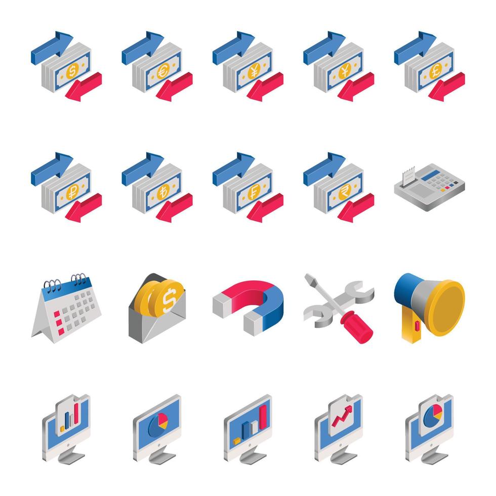 Isometric 3d icons for Banking and finance. vector