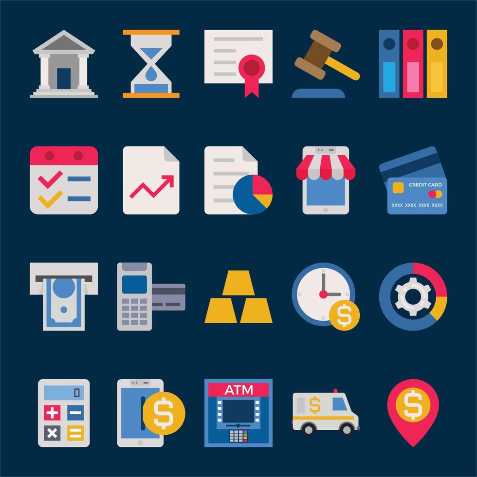 Flat color icons for Banking and finance. vector