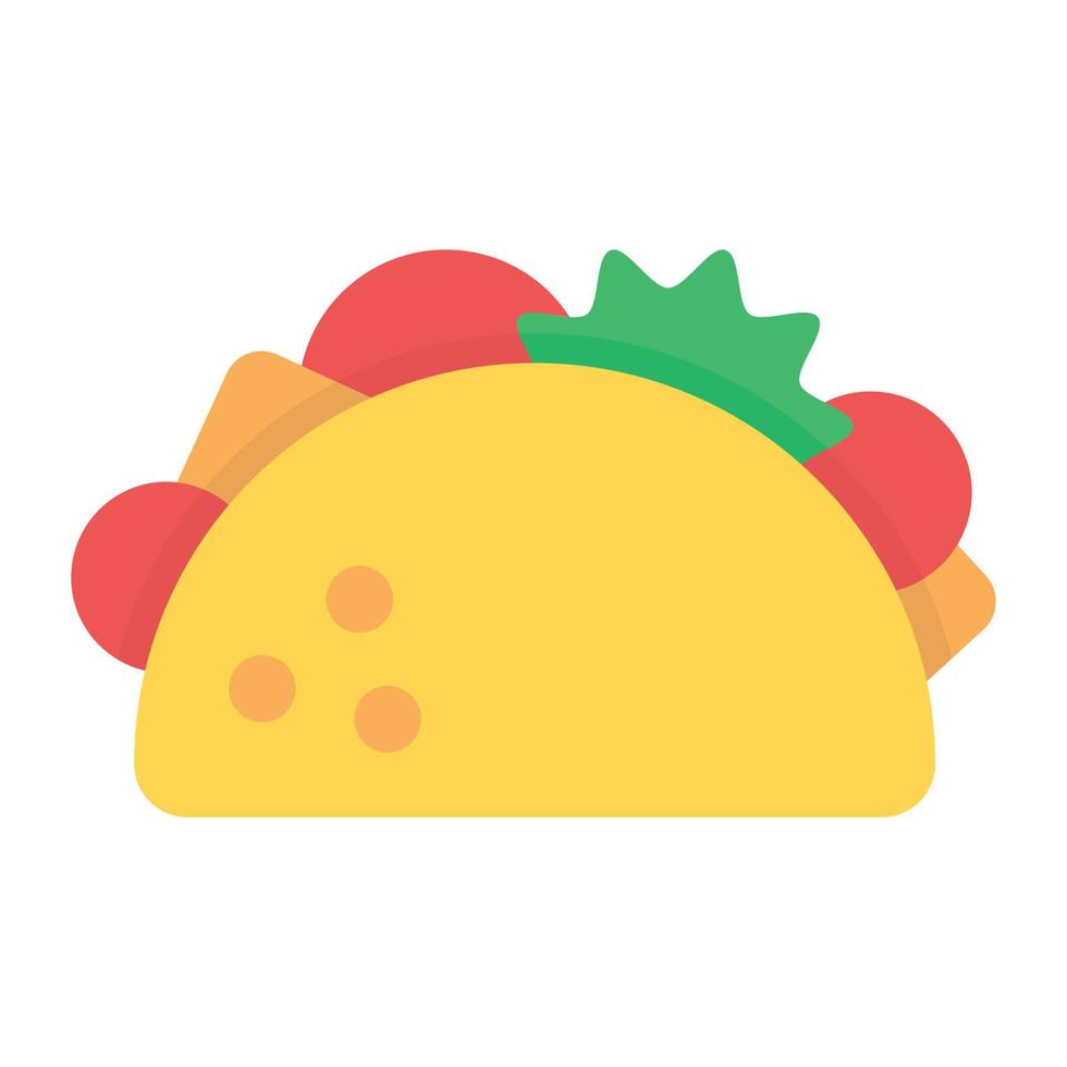 American stuffed vegetable tortilla, flat icon of taco vector
