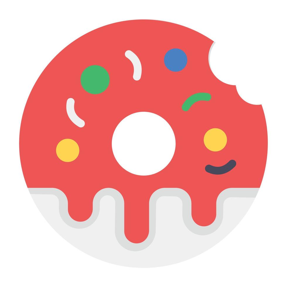 Cream bite dripping donut icon style, confectionery item, vector