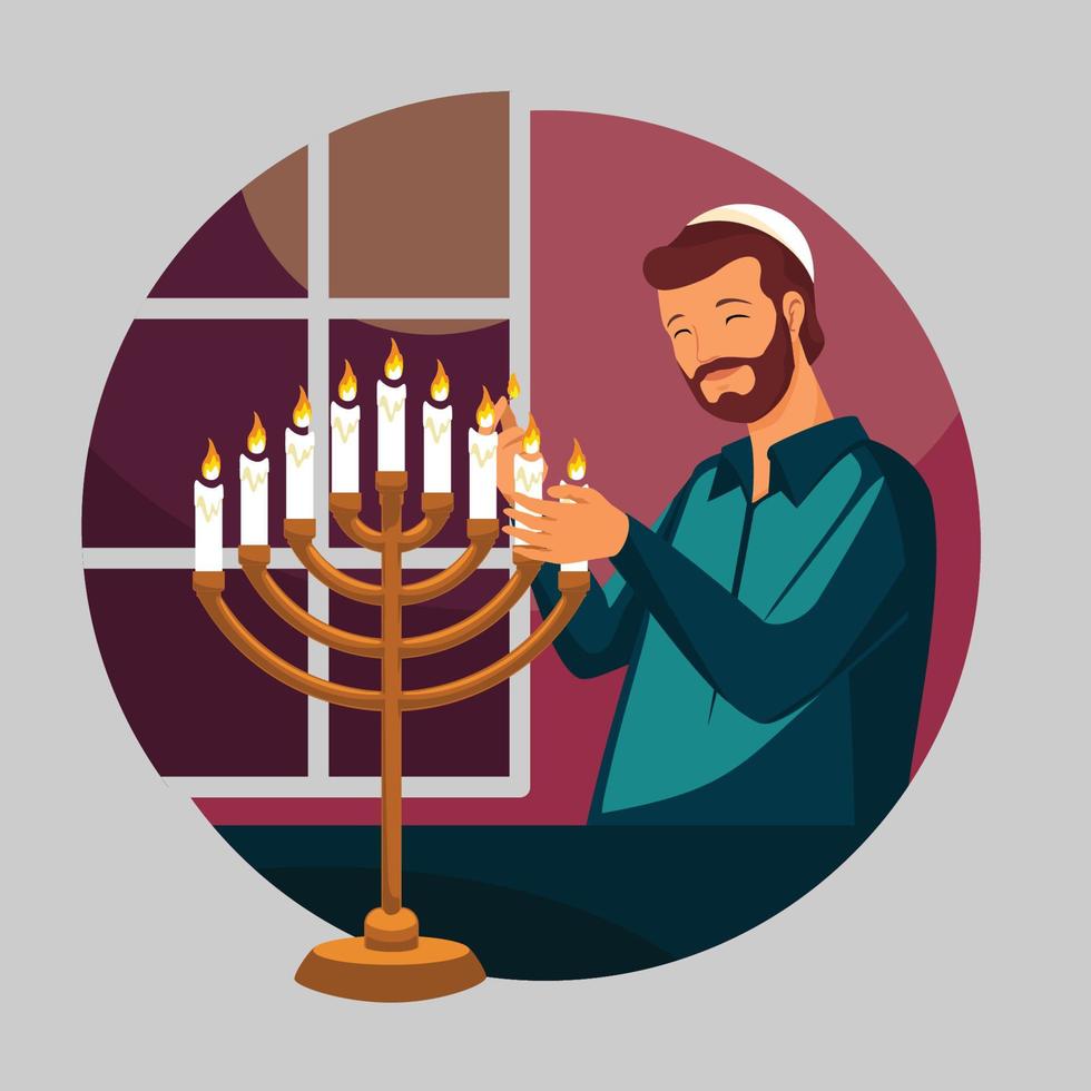 Lighting The Hanukkah Menorah Candles Concept vector